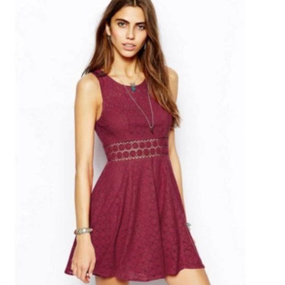 Free People Maroon Lace Skater Dress - Picture 2 of 5
